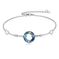 wholesale 925 Sterling Silver Heart Pendant Charm Bracelet Wholesale With Blue Crystal Circle-Crystal Bracelet