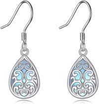 wholesale 925 Sterling Silver Metal Boho Teardrop Dangle Earrings with Abalone Shell and Turquoise Stone Accents-Moonstone Filigree Earrings