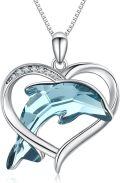 wholesale 925 Sterling Silver Heart-Shaped Blue Crystal Dolphin Pendant Necklace Ocean Wave Jewelry for Women and Girls-0-0