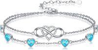 wholesale 925 Sterling Silver & 6 Heart Birthstone Crystal Infinity Love Bracelet - 12 Gemstone Colors-Bracelet 7''-9''