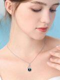wholesale 925 Sterling Silver Teardrop Shape Tahitian Black Pearl & Cubic Zirconia Pendant Necklace for Women's s-0-4