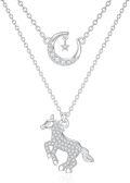 wholesale TOUPOP Horse Gifts Sterling Silver Layered Horse Moon Pendant Necklace Birthday Christmas Jewelry Gifts For Women -0-0