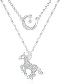 wholesale TOUPOP Horse Gifts Sterling Silver Layered Horse Moon Pendant Necklace Birthday Christmas Jewelry Gifts For Women -undefined
