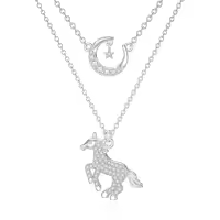 TOUPOP Sterling Silver Moonstone Layered Horse Pendant Necklace-undefined