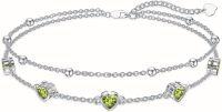 wholesale Sterling Silver Birthstone Heart Anklet Bracelets for Women Mom Wife GF-08-Peridot Bracelet 7\"-9\"