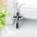 wholesale 925 Sterling Silver Faith Cross Pendant Necklace Blue Sandstone White Gold Plated-0-16