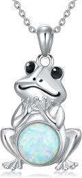 wholesale 925 Sterling Silver White Fire Opal & Turquoise Pendant Frog Necklace for Women Girls  48cm Chain Length-0-0