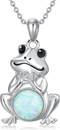 wholesale 925 Sterling Silver White Fire Opal & Turquoise Pendant Frog Necklace for Women Girls  48cm Chain Length-Frog &Opal