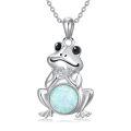 wholesale 925 Sterling Silver White Fire Opal & Turquoise Pendant Frog Necklace for Women Girls  48cm Chain Length-0-0