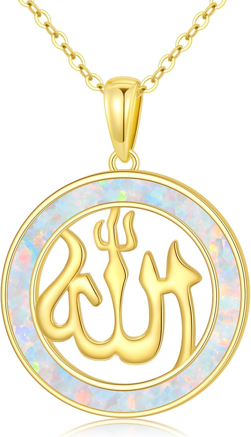 wholesale 925 Sterling Silver Opal Round Allah Pendant Necklace for Women - Islamic Muslim -0-0