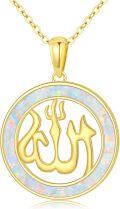 wholesale 925 Sterling Silver Opal Round Allah Pendant Necklace for Women - Islamic Muslim -0-0
