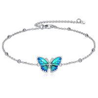 wholesale 925 Sterling Silver Blue Butterfly Chain Bracelet-Butterfly