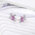 wholesale 925 Sterling Silver 925 Pink Square Stone Butterfly Wing Stud Earrings for Women-0-1
