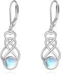 wholesale 925 Sterling Silver Moonstone Heart Knot Filigree Leverback Dangle Earrings for Women-0-0