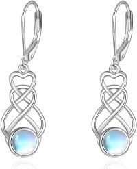 wholesale 925 Sterling Silver Moonstone Heart Knot Filigree Leverback Dangle Earrings for Women-Moonstone Celtic