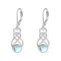 wholesale 925 Sterling Silver Moonstone Heart Knot Filigree Leverback Dangle Earrings for Women-0-0