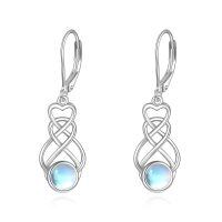 wholesale 925 Sterling Silver Moonstone Heart Knot Filigree Leverback Dangle Earrings for Women-Moonstone Celtic