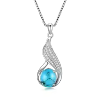 wholesale 925 Sterling Silver Gemstone Birthstone Infinity Pendant Necklace-Turquoise