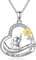 wholesale 925 Sterling Silver Elephant Love Heart Pendant Necklace with Sunflower Charm Gift for Women-0-0