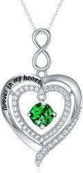 wholesale 925 Sterling Silver Green Crystal Infinity Heart Pendant Necklace for Women Wife Her Gift-0-0