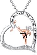 wholesale 925 Sterling Silver Heart Shaped Karate Pendant Necklaces for Women Martial Arts -0-0