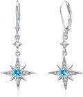 wholesale 925 Sterling Silver Star Blue Topaz Leverback Drop Dangle Earrings-0-0