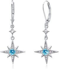 wholesale 925 Sterling Silver Star Blue Topaz Leverback Drop Dangle Earrings-March - Star Earrings