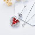 wholesale 925 Sterling Silver Red Crystal Angel Wings Heart Cremation Pendant Necklace-0-2