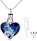 wholesale S925 Sterling Silver Heart Urn Necklace with Blue Austrian Crystals Love You Forever Engraved Pendant (Includes Funnel & Pin)-0-0