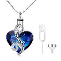 wholesale S925 Sterling Silver Heart Urn Necklace with Blue Austrian Crystals Love You Forever Engraved Pendant (Includes Funnel & Pin)-A2 I Love You Forever - Sea Wave