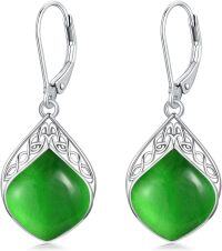 wholesale Sterling Silver Gemstone Celtic Knot Teardrop Leverback Earrings-Emerald