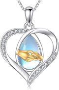 wholesale 925 Sterling Silver Moonstone Heart Pendant with Gold Hands Necklace for Sisters Moms Lovers s-0-0