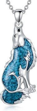 wholesale 925 Sterling Silver Turquoise Howling Wolf Pendant Necklace for Women Men  48cm Chain Length-0-0