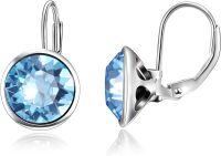 wholesale Sterling Silver Austrian Crystal Bella Leverback Earrings Hypoallergenic Fine Jewelry Gifts-Aquamarine