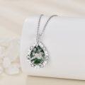 wholesale 925 Sterling Silver Moss Agate Necklace with AAA Cubic Zirconia, White Gold Plated, Tarnish Resistant, 18+2 Rolo Chain, 1.08 Pendant-0-3