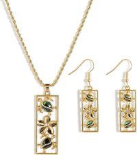 wholesale Gold-Plated Abalone Shell Turtle Pendant & Drop Earring Set - Ocean Inspired Jewellery-Classic