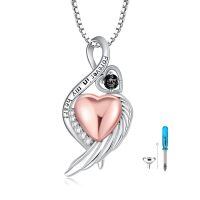 wholesale 925 Sterling Silver Cross Memorial Urn Necklace Wholesale With Wings And Heart Crystals-Infinity-BlackStone-Infinity-BlackStone