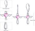 wholesale S925 Sterling Silver with Pink Crystal & Cubic Zirconia Angel Wings Cross Heart Leverback Earrings 19.5mm-0-3