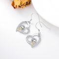 wholesale 925 Sterling Silver Heart-Shaped Monkey Pendant Drop Earrings with Cubic Zirconia Accents-0-5