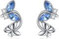 wholesale 925 Sterling Silver Blue Austrian Crystal Butterfly Studs for Non-Pierced Ears - Gifts for Women & Girls-0-0