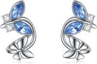 wholesale 925 Sterling Silver Blue Austrian Crystal Butterfly Studs for Non-Pierced Ears - Gifts for Women & Girls-Butterfly Cuff Earrings