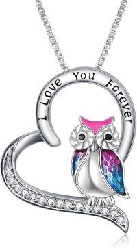 wholesale Sterling Silver Stone Owl Necklace Forever Love Heart Gift for Women-Red