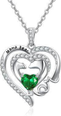 wholesale 925 Sterling Silver Birthstone Mama Heart Necklace for Mom Wife Grandma-05 May - Emerald