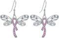 wholesale 925 Sterling Silver Pink Ribbon Butterfly Dragonfly Dangle Earrings for Breast Cancer Awareness Gifts-0-0