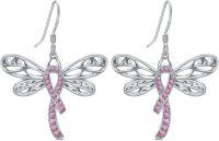 wholesale 925 Sterling Silver Pink Ribbon Butterfly Dragonfly Dangle Earrings for Breast Cancer Awareness Gifts-Pink Ribbon-Dragonfly