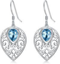 wholesale 925 Sterling Silver Blue CZ Filigree Heart Drop Earrings for Women and Teen Girls-Teardrops Filigree