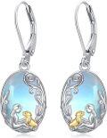 wholesale 925 Sterling Silver Moonstone Mermaid & Seal Filigree Drop Earrings for Women Gifts-0-0