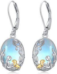 wholesale 925 Sterling Silver Moonstone Mermaid & Seal Filigree Drop Earrings for Women Gifts-Dog and Women
