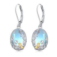 wholesale 925 Sterling Silver Girl With Dog Moonstone Two Tone Drop Earrings-Dog and Women