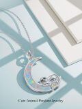 TOUPOP Sterling Silver Opal Sloth Moon Pendant Animal Jewelry-0-3
